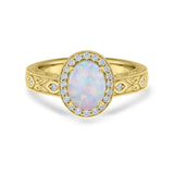 1.15 Ct Oval Cut Lab Opal Halo Antique-Inspired Engagement Ring