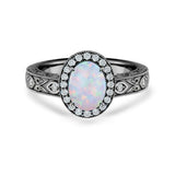 1.15 Ct Oval Cut Lab Opal Halo Antique-Inspired Engagement Ring