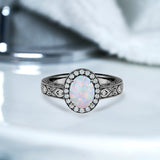 1.15 Ct Oval Cut Lab Opal Halo Antique-Inspired Engagement Ring