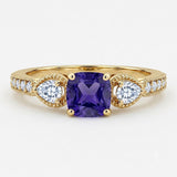 1.35 Ct Cushion Lab Alexandrite Vintage Milgrain Engagement Ring