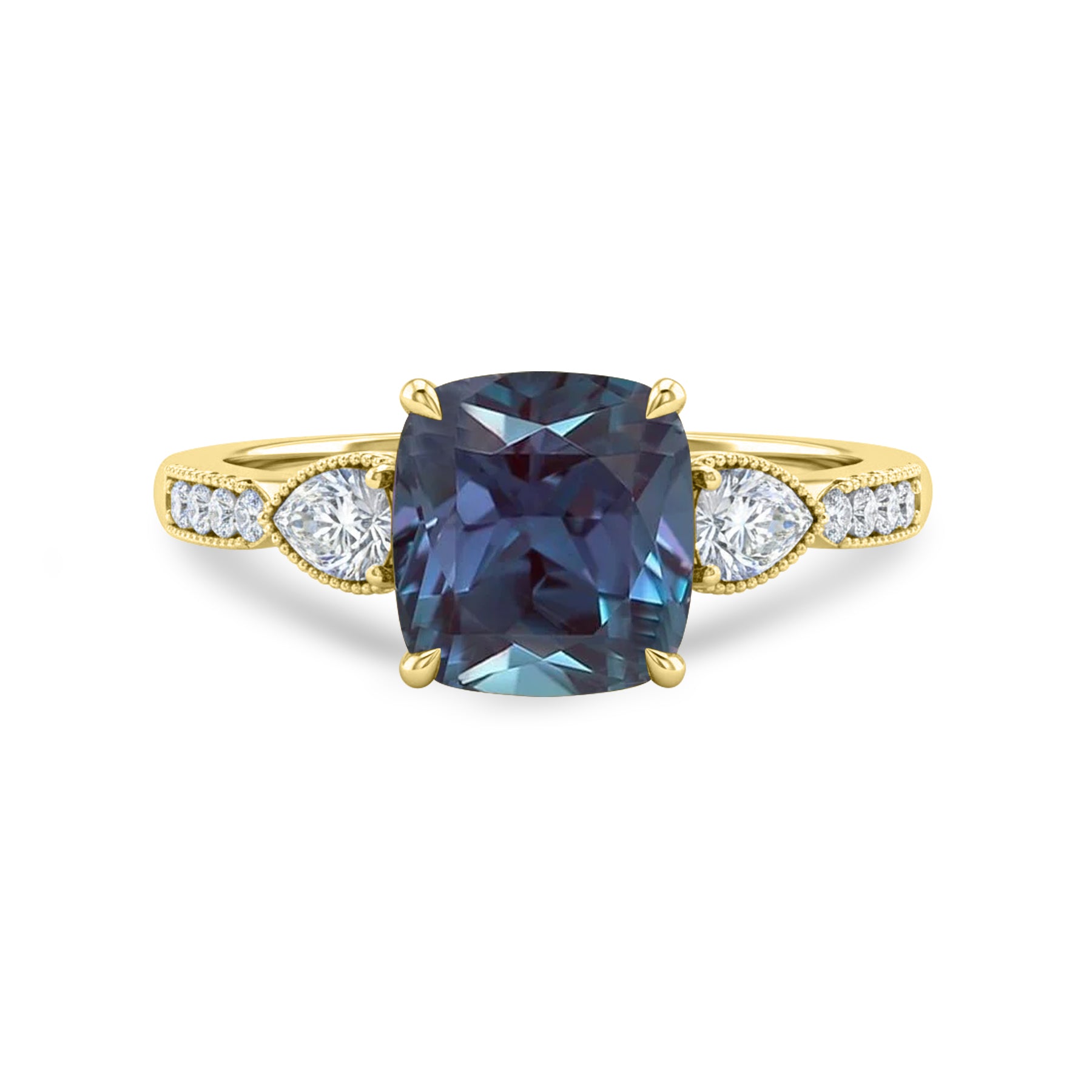 1.35 Ct Cushion Lab Alexandrite Vintage Milgrain Engagement Ring