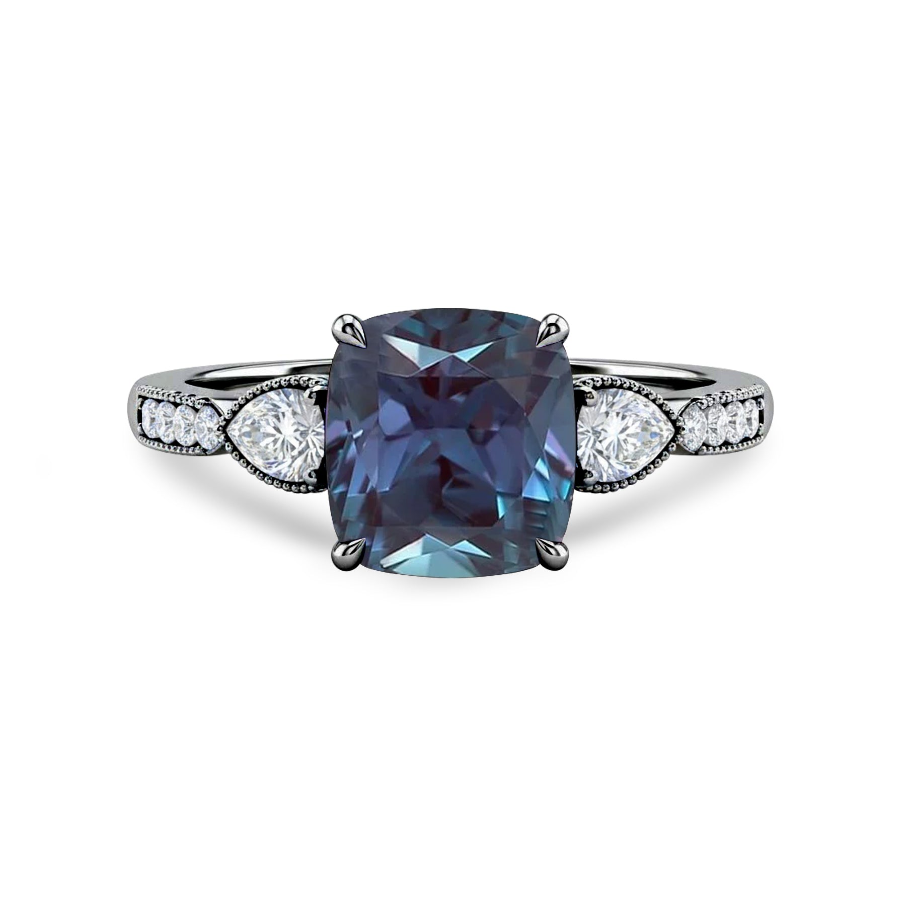 1.35 Ct Cushion Lab Alexandrite Vintage Milgrain Engagement Ring