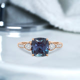 1.35 Ct Cushion Lab Alexandrite Vintage Milgrain Engagement Ring