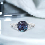 1.35 Ct Cushion Lab Alexandrite Vintage Milgrain Engagement Ring