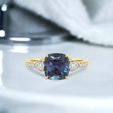 1.35 Ct Cushion Lab Alexandrite Vintage Milgrain Engagement Ring