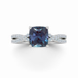 1.20 Ct Cushion Lab Alexandrite Twisted Band Engagement Ring