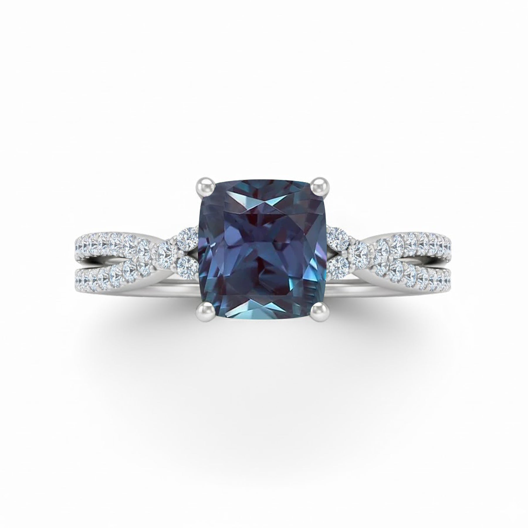 1.20 Ct Cushion Lab Alexandrite Twisted Band Engagement Ring