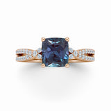 1.20 Ct Cushion Lab Alexandrite Twisted Band Engagement Ring