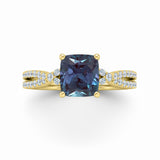1.20 Ct Cushion Lab Alexandrite Twisted Band Engagement Ring
