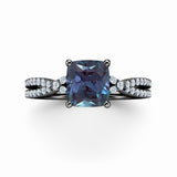 1.20 Ct Cushion Lab Alexandrite Twisted Band Engagement Ring