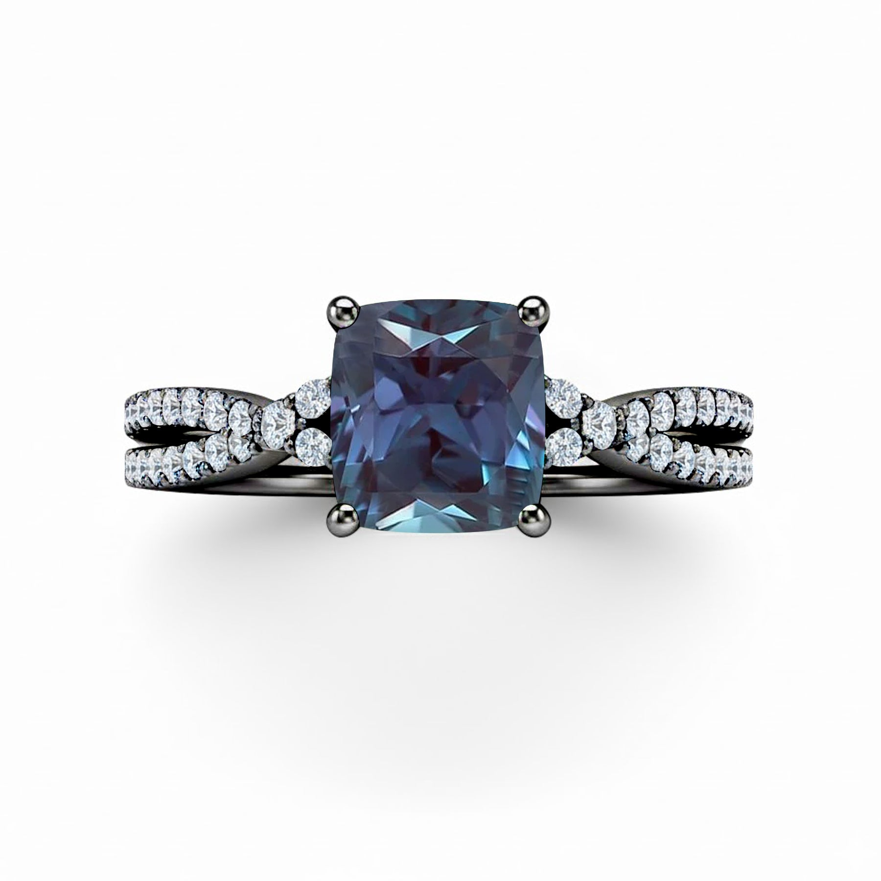 1.20 Ct Cushion Lab Alexandrite Twisted Band Engagement Ring