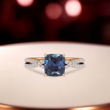 1.20 Ct Cushion Lab Alexandrite Twisted Band Engagement Ring