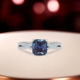 1.20 Ct Cushion Lab Alexandrite Twisted Band Engagement Ring