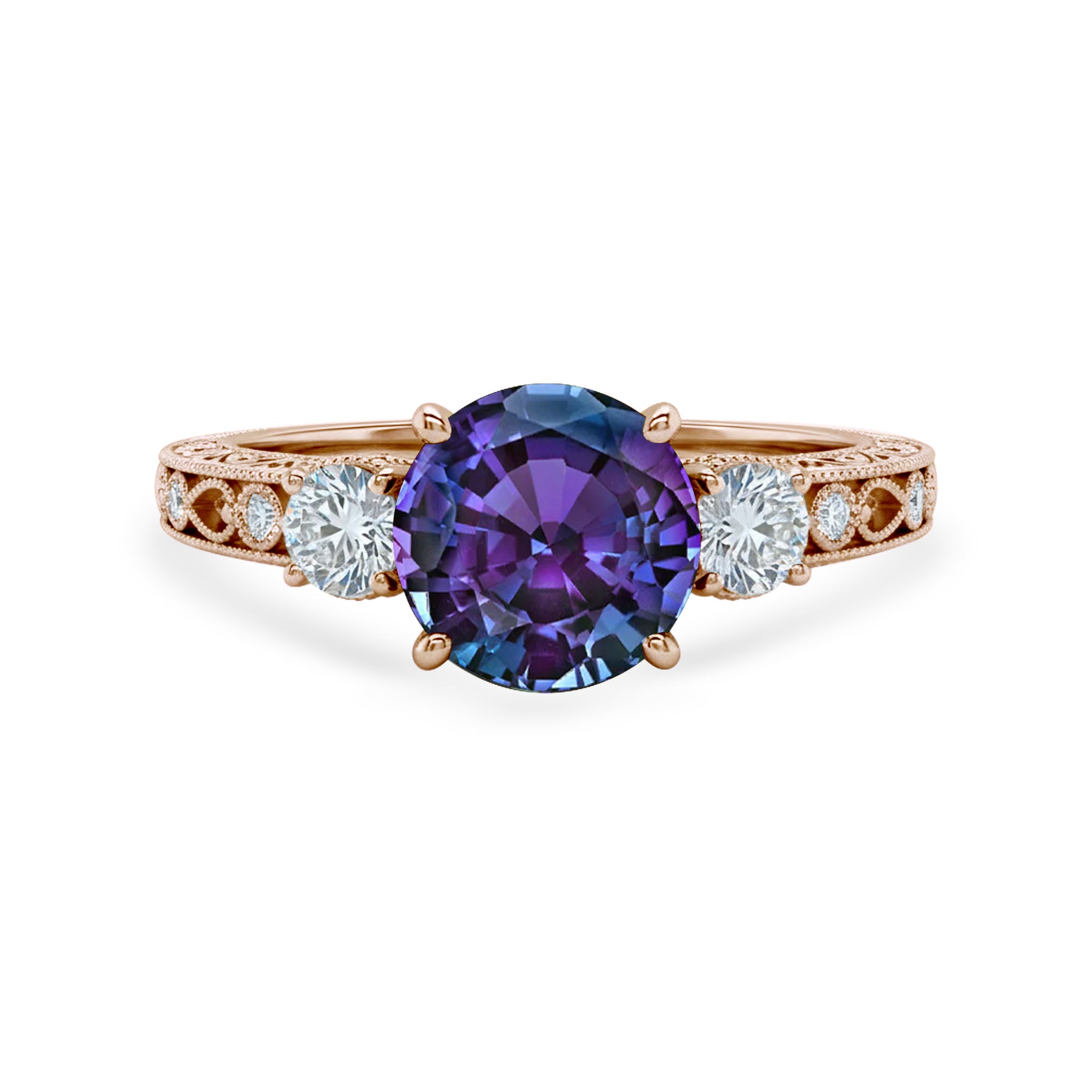 1.15 Ct Round Lab Alexandrite Vintage Filigree Engagement Ring