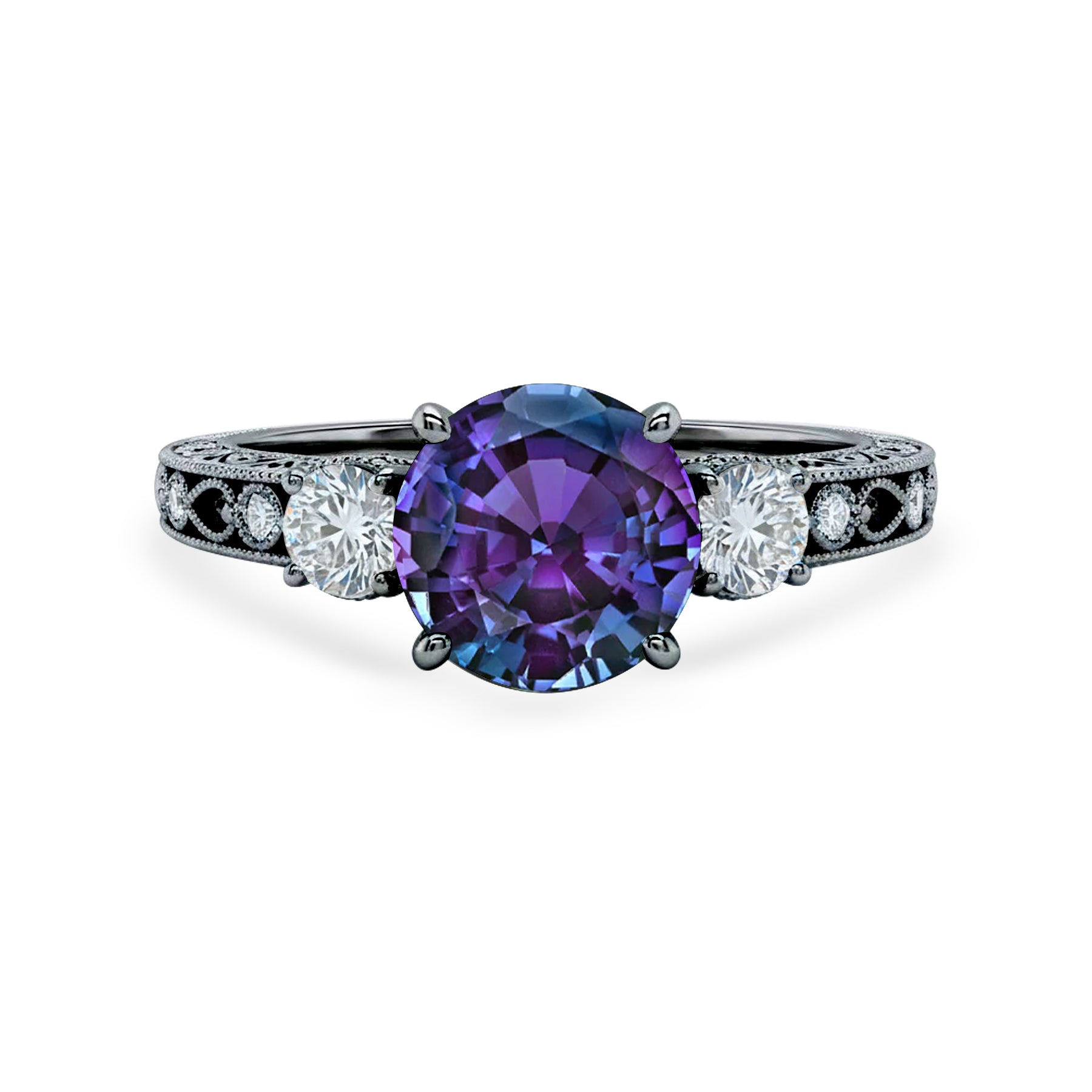 1.15 Ct Round Lab Alexandrite Vintage Filigree Engagement Ring