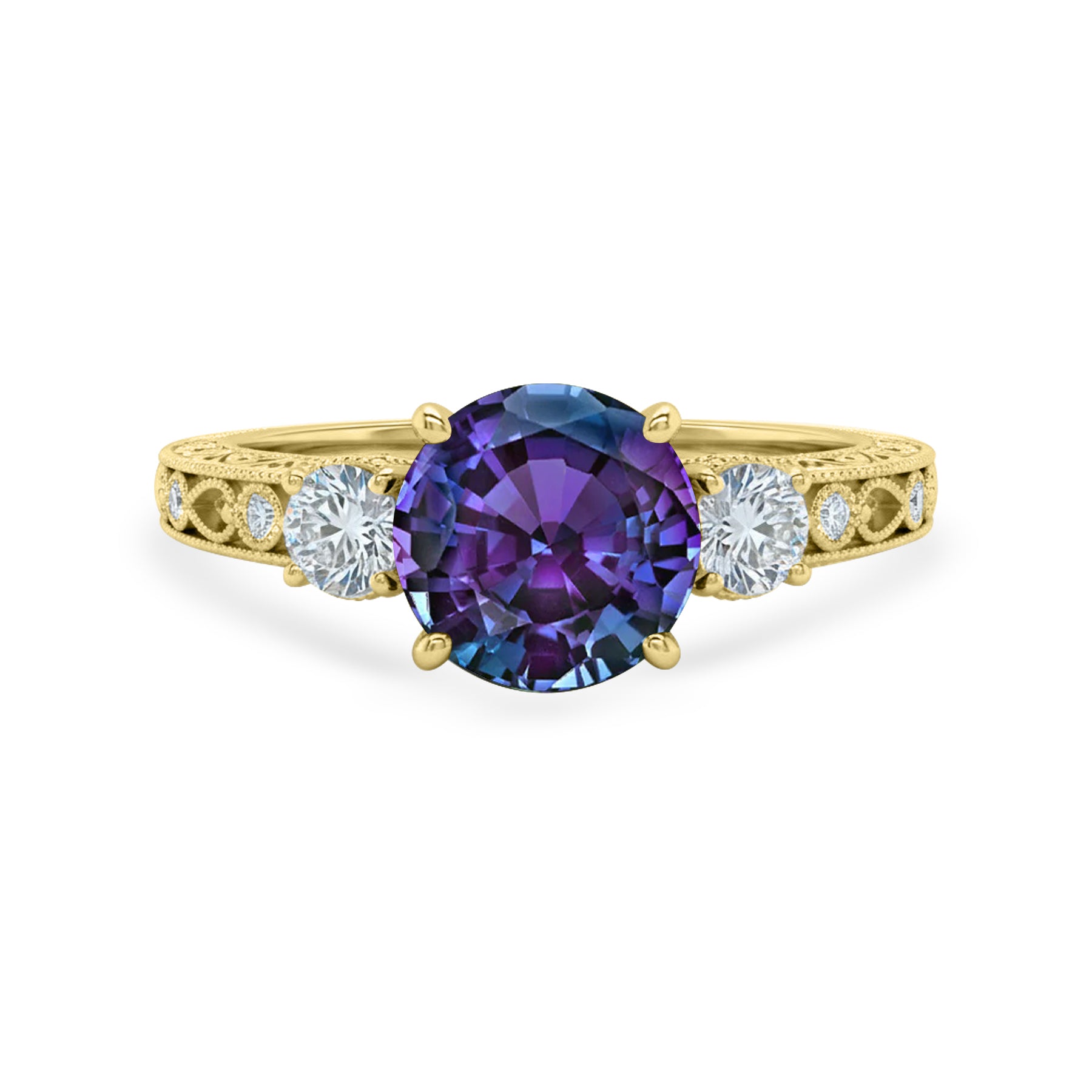 1.15 Ct Round Lab Alexandrite Vintage Filigree Engagement Ring