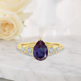 1.25 Ct Pear Lab Alexandrite Bezel Set Engagement Ring
