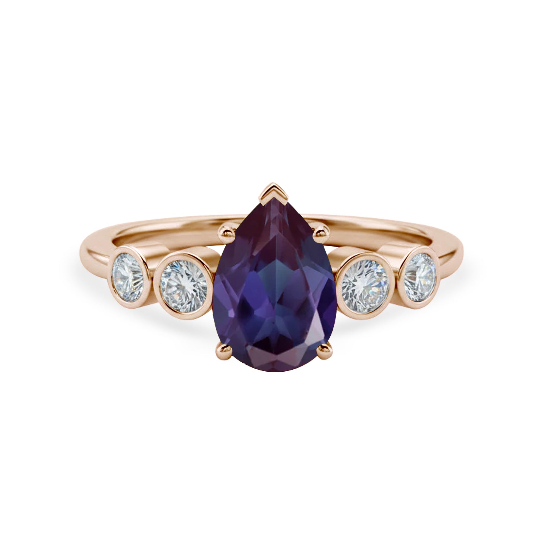 1.25 Ct Pear Lab Alexandrite Bezel Set Engagement Ring