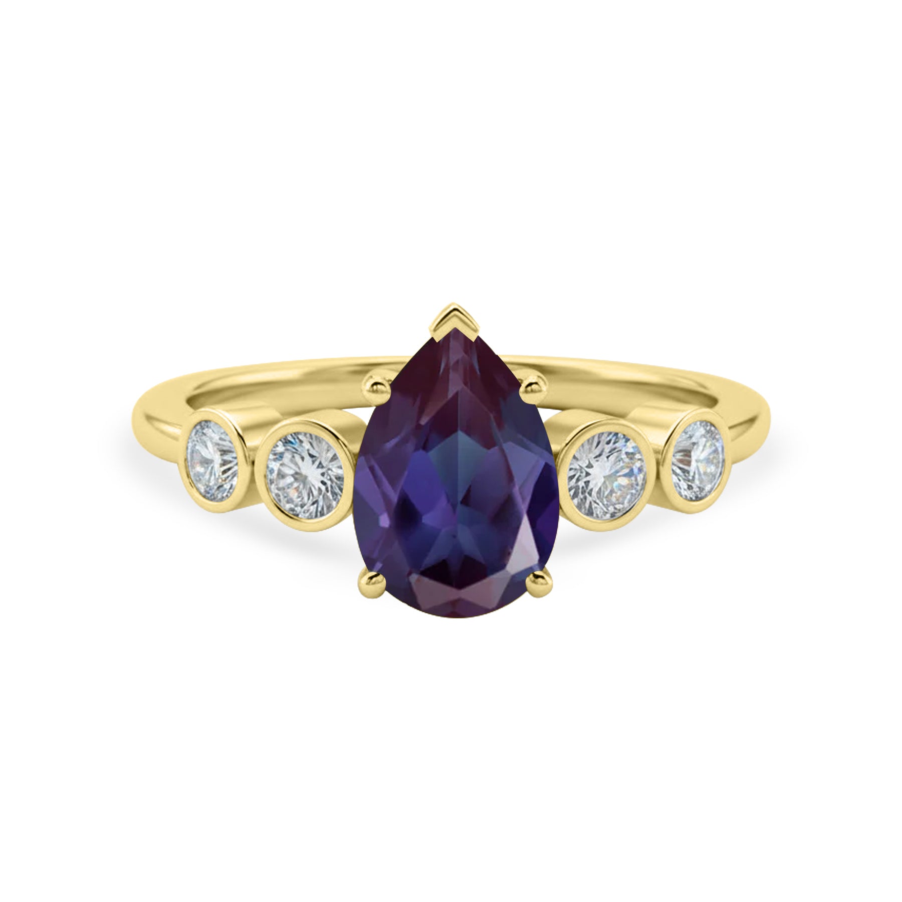 1.25 Ct Pear Lab Alexandrite Bezel Set Engagement Ring