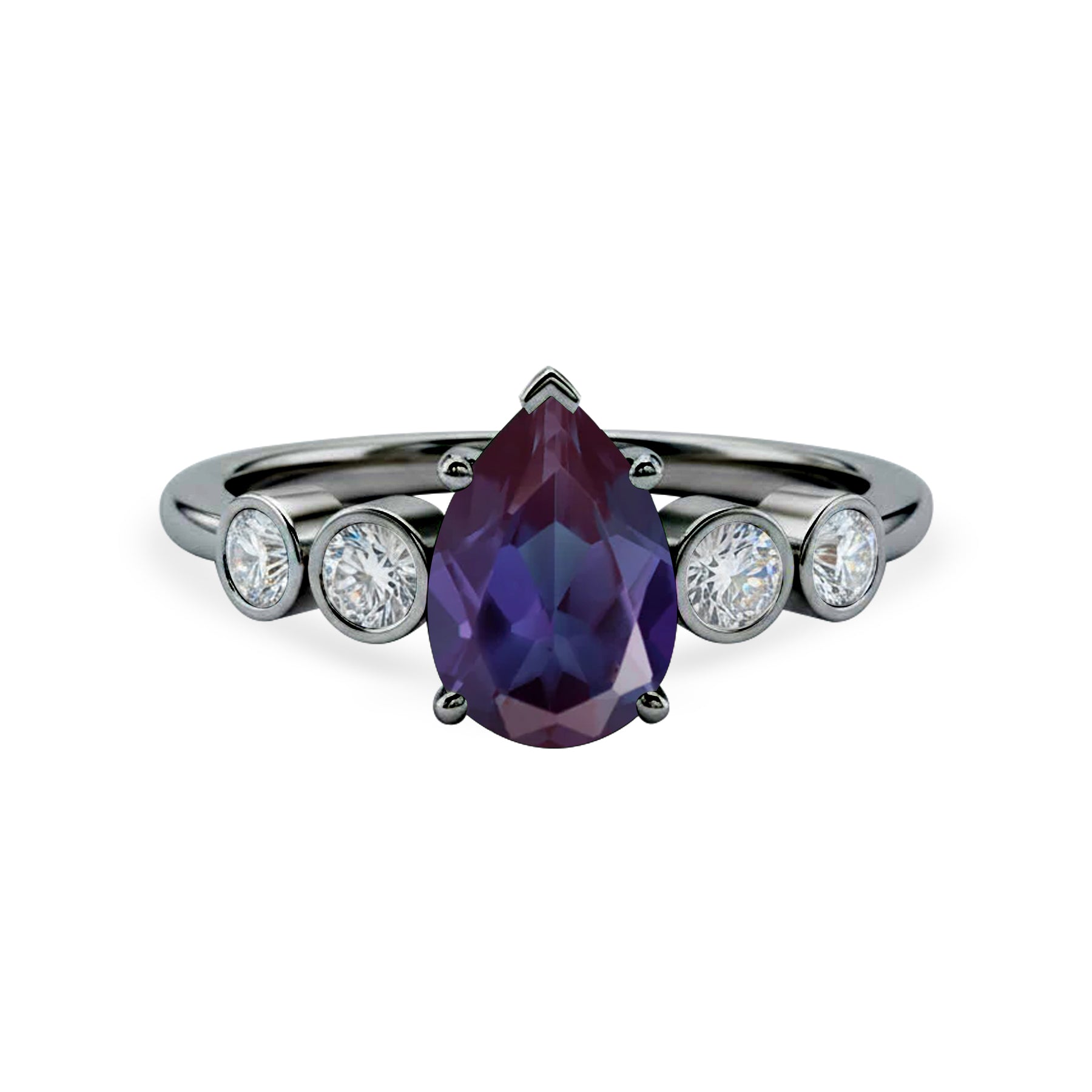 1.25 Ct Pear Lab Alexandrite Bezel Set Engagement Ring