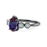 1.25 Ct Pear Lab Alexandrite Bezel Set Engagement Ring