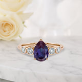 1.25 Ct Pear Lab Alexandrite Bezel Set Engagement Ring
