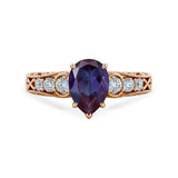 1.15 Ct Pear Lab Alexandrite Art Deco Engagement Ring