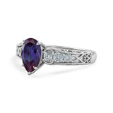 1.15 Ct Pear Lab Alexandrite Art Deco Engagement Ring