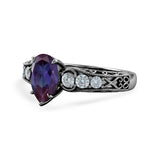 1.15 Ct Pear Lab Alexandrite Art Deco Engagement Ring