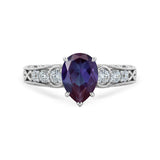 1.15 Ct Pear Lab Alexandrite Art Deco Engagement Ring