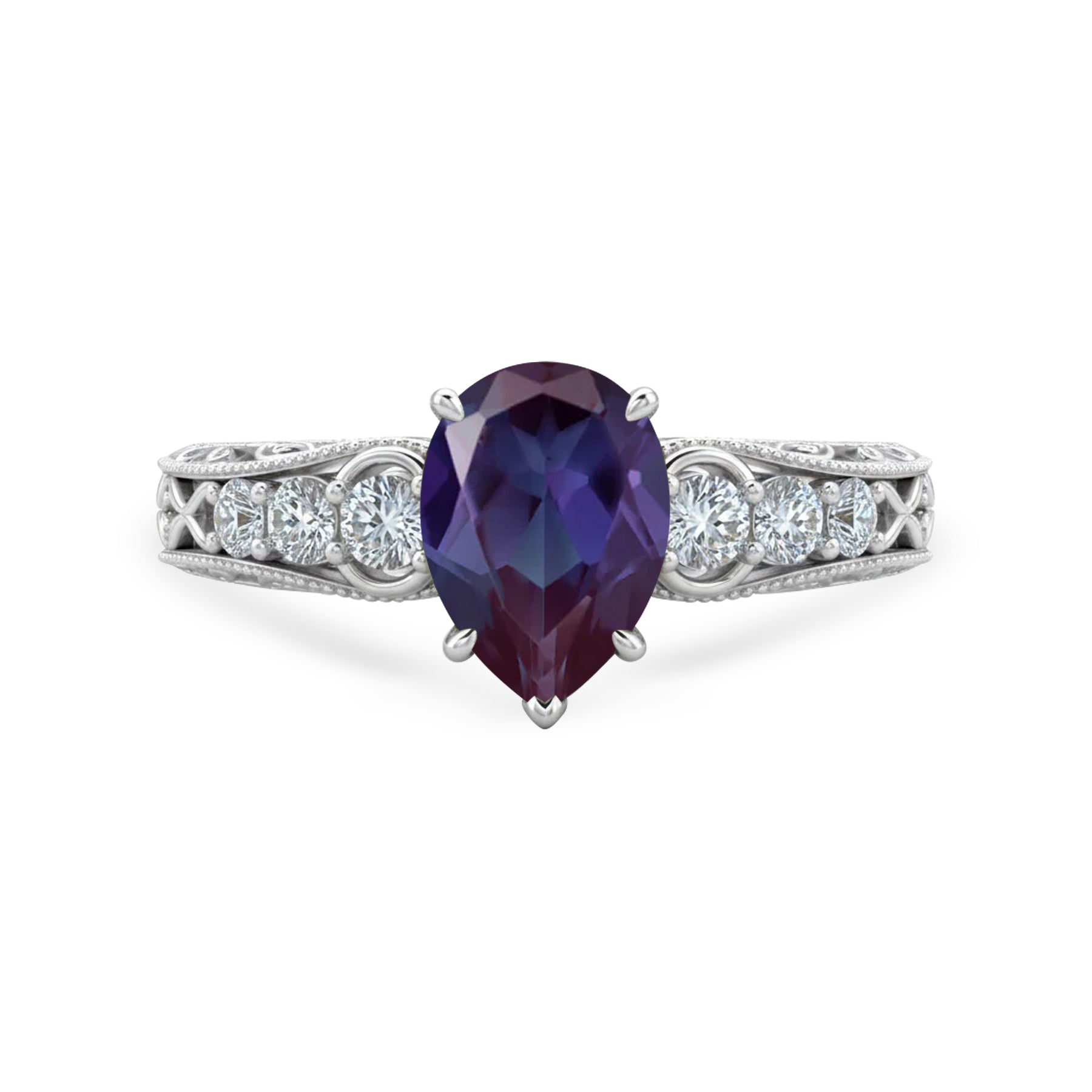 1.15 Ct Pear Lab Alexandrite Art Deco Engagement Ring