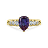 1.15 Ct Pear Lab Alexandrite Art Deco Engagement Ring