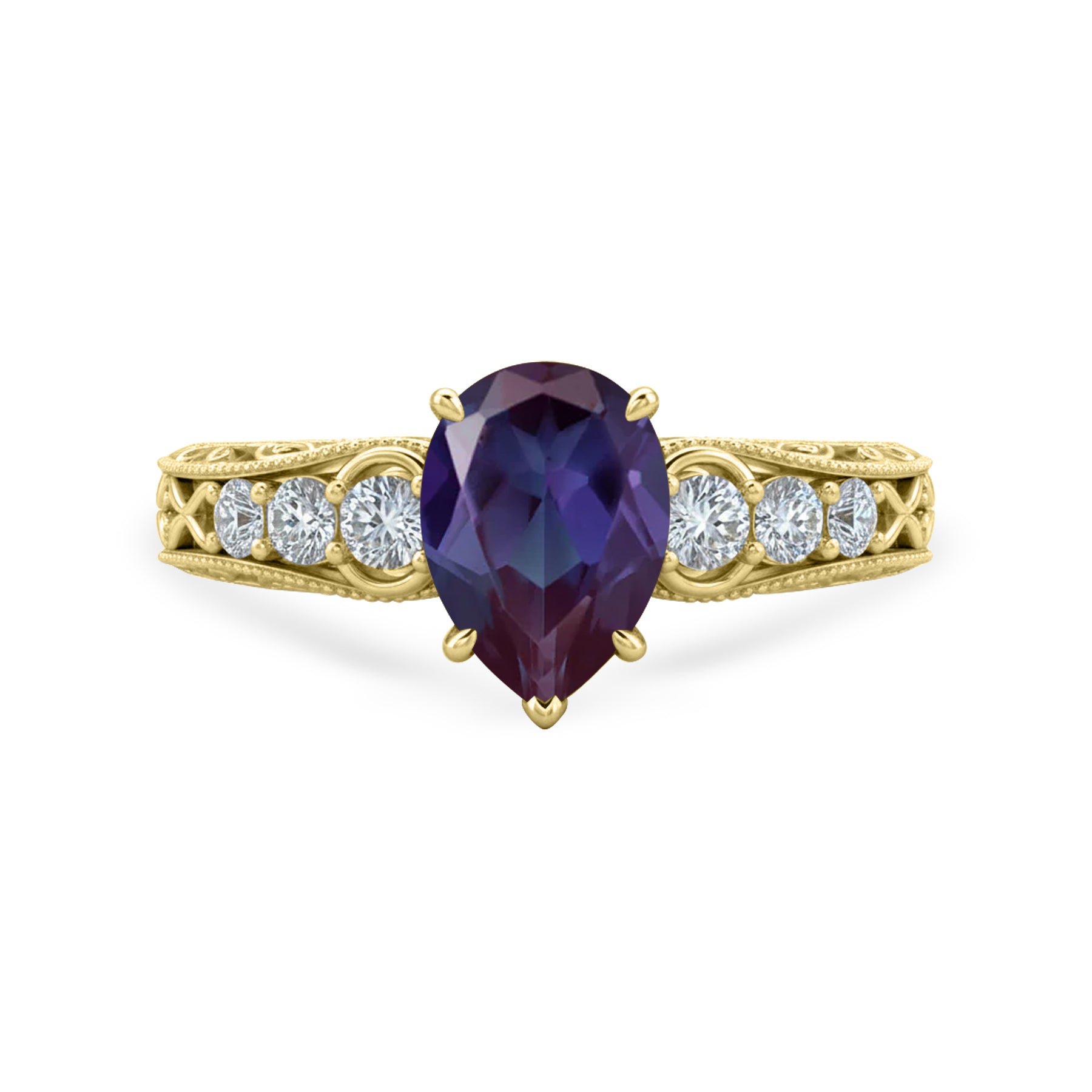 1.15 Ct Pear Lab Alexandrite Art Deco Engagement Ring
