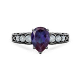 1.15 Ct Pear Lab Alexandrite Art Deco Engagement Ring