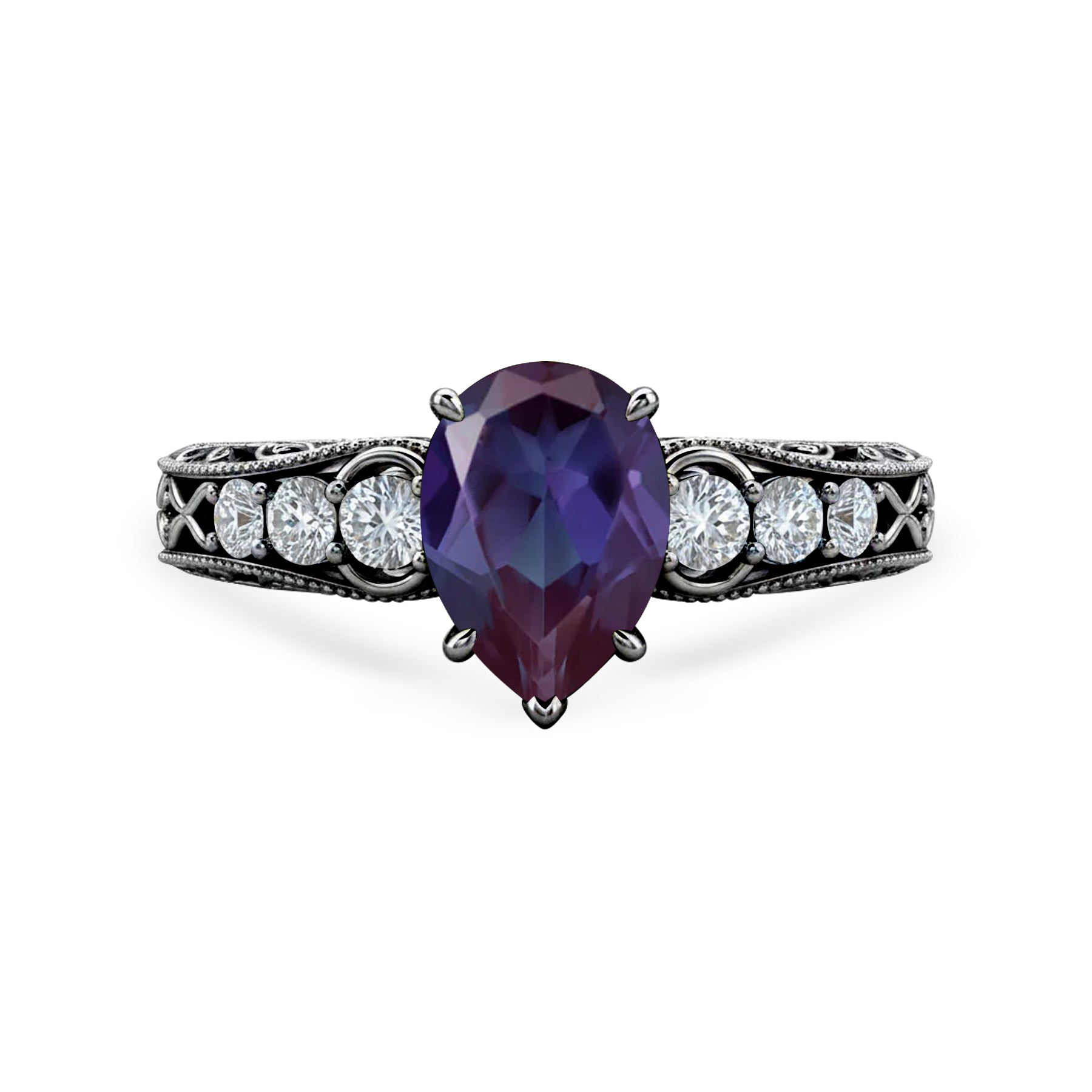 1.15 Ct Pear Lab Alexandrite Art Deco Engagement Ring
