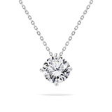 Classic 1 Carat Round Cut Moissanite Prong Setting Solitaire Slide Pendant Necklace in 18K White Gold over Silver