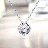 Classic 1 Carat Round Cut Moissanite Prong Setting Solitaire Slide Pendant Necklace in 18K White Gold over Silver