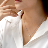 Classic 1 Carat Round Cut Moissanite Prong Setting Solitaire Slide Pendant Necklace in 18K White Gold over Silver