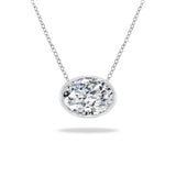 Fashionable 1 ct Sideways Oval Cut Moissanite Bezel Set Slider Pendant Necklace in 18K White Gold over Silver