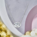 Fashionable 1 ct Sideways Oval Cut Moissanite Bezel Set Slider Pendant Necklace in 18K White Gold over Silver