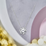 Classic 1 Carat Round Cut CVD Lab Grown Diamond Prong Setting Solitaire Slide Pendant Necklace in 18K White Gold over Silver