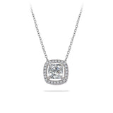 1 Carat Cushion Cut Moissanite Halo Slider Pendant Necklace for Her in 18K White Gold over Silver