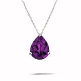 Elegant 1.5 TCW Pear Shaped - Amethyst - February Birthstone Prongs Solitaire Slider Pendant Necklace in 18K White Gold over Silver