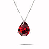 Elegant 1.5 TCW Pear Shaped - Garnet - January Birthstone Prongs Solitaire Slider Pendant Necklace in 18K White Gold over Silver