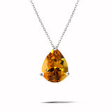 Elegant 1.5 TCW Pear Shaped - Citrine - November Birthstone Prongs Solitaire Slider Pendant Necklace in 18K White Gold over Silver