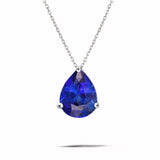 Elegant 1.5 TCW Pear Shaped - Blue Sapphire - September Birthstone Prongs Solitaire Slider Pendant Necklace in 18K White Gold over Silver