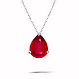 Elegant 1.5 TCW Pear Shaped - Ruby - July Birthstone Prongs Solitaire Slider Pendant Necklace in 18K White Gold over Silver