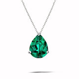 Elegant 1.5 TCW Pear Shaped - Emerald - May Birthstone Prongs Solitaire Slider Pendant Necklace in 18K White Gold over Silver