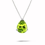 Elegant 1.5 TCW Pear Shaped - Peridot - August Birthstone Prongs Solitaire Slider Pendant Necklace in 18K White Gold over Silver