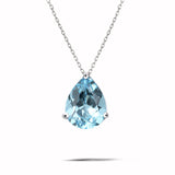 Elegant 1.5 TCW Pear Shaped - Aquamarine - March Birthstone Prongs Solitaire Slider Pendant Necklace in 18K White Gold over Silver